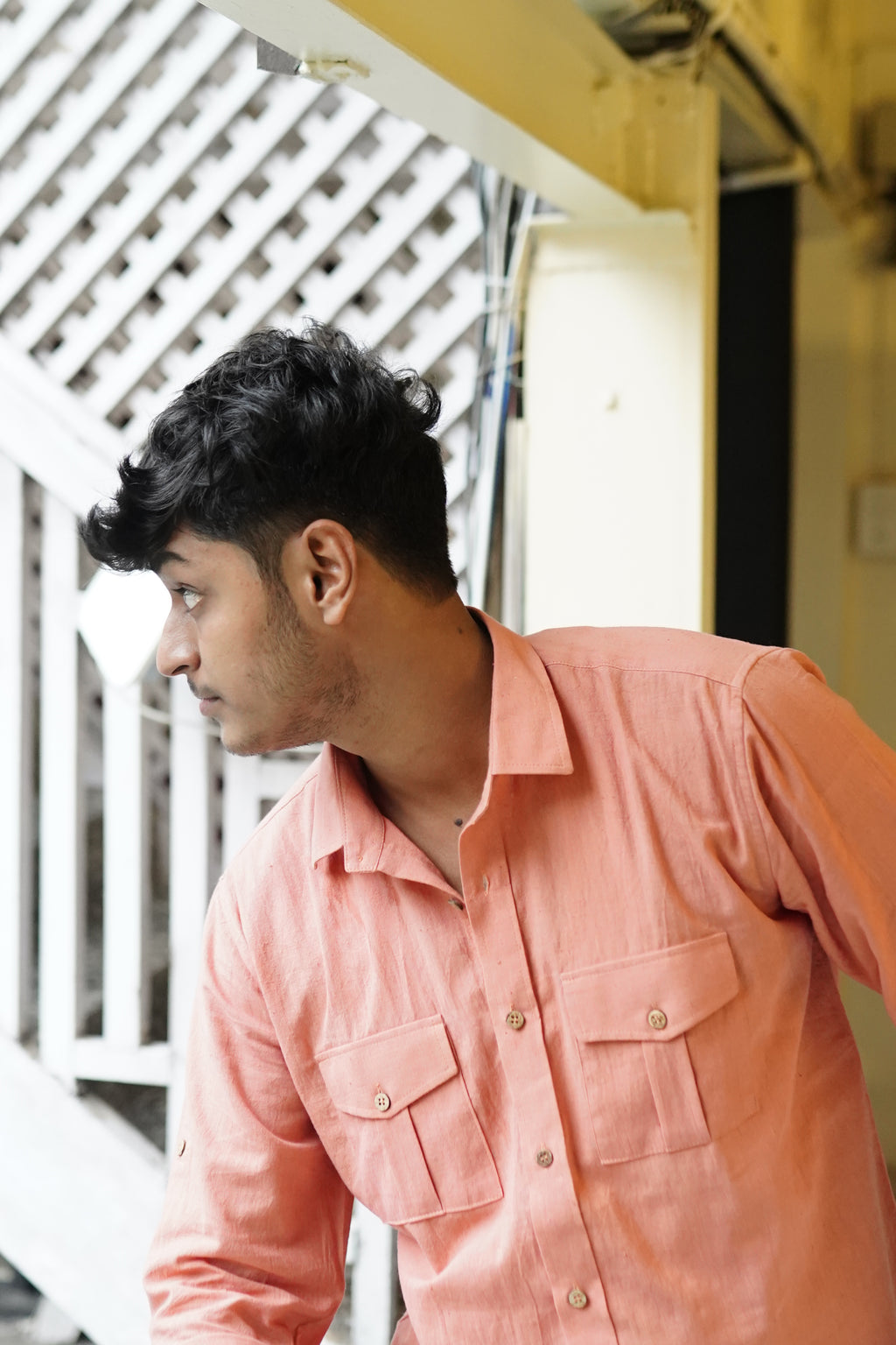 Khadi Shirt for Men – Double Pocket, Full Sleves- Orange