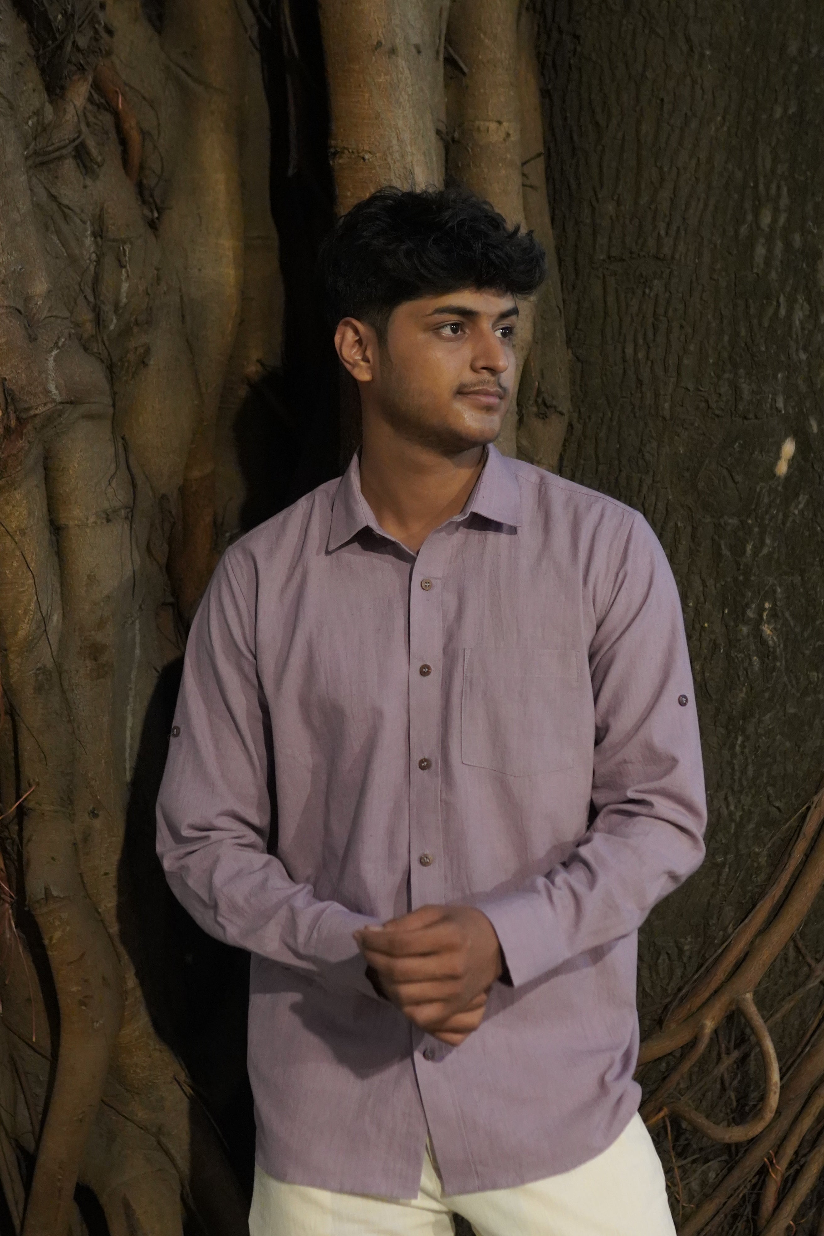 Khadi Shirt for Men – Single Pocket, Full Sleeves – Mauve