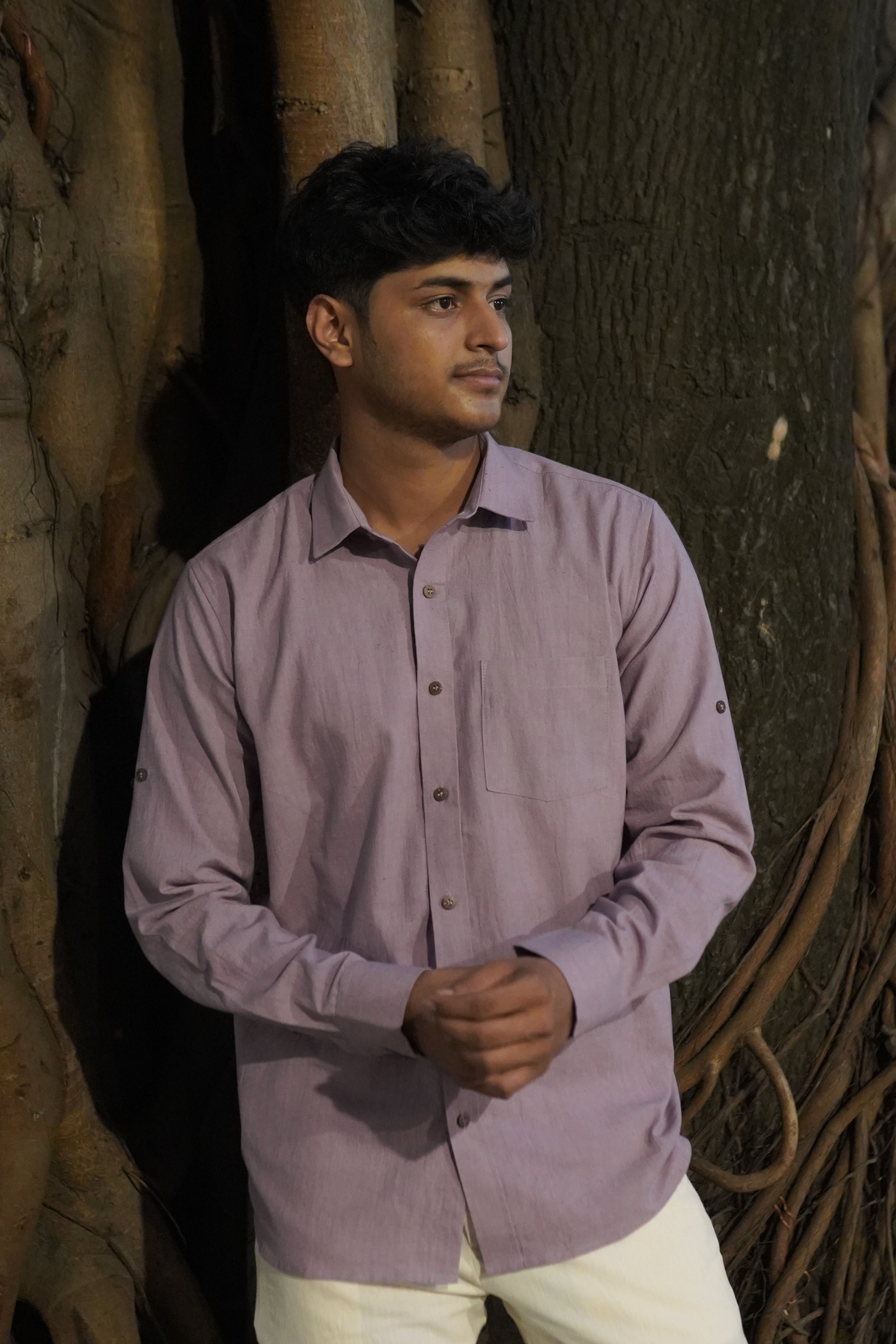 Khadi Shirt for Men – Single Pocket, Full Sleeves – Mauve