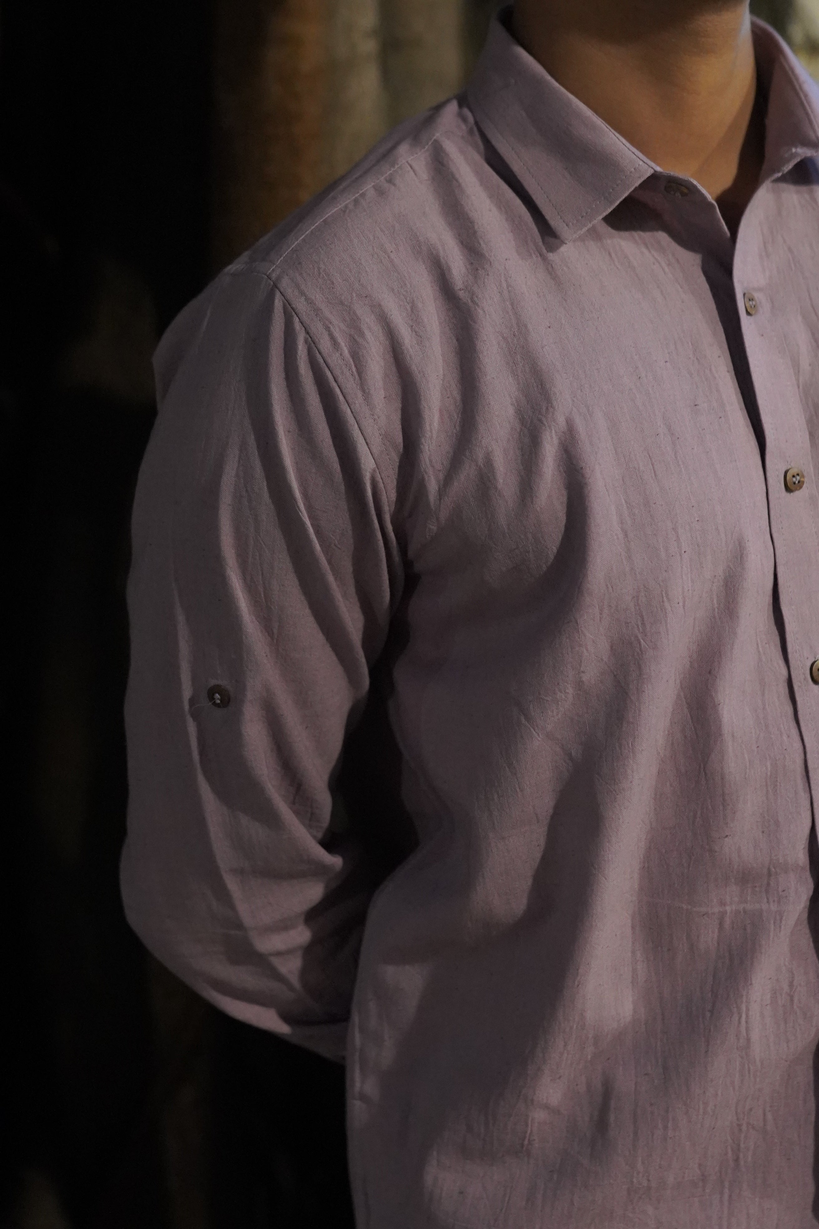 Khadi Shirt for Men – Single Pocket, Full Sleeves – Mauve