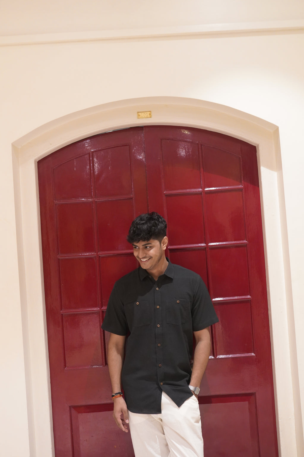Khadi Half Sleeves Shirt for Men – Double Pocket - Black