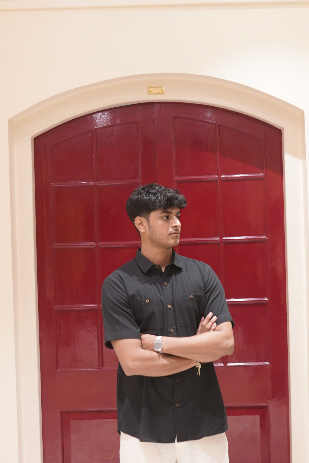 Khadi Half Sleeves Shirt for Men – Double Pocket - Black