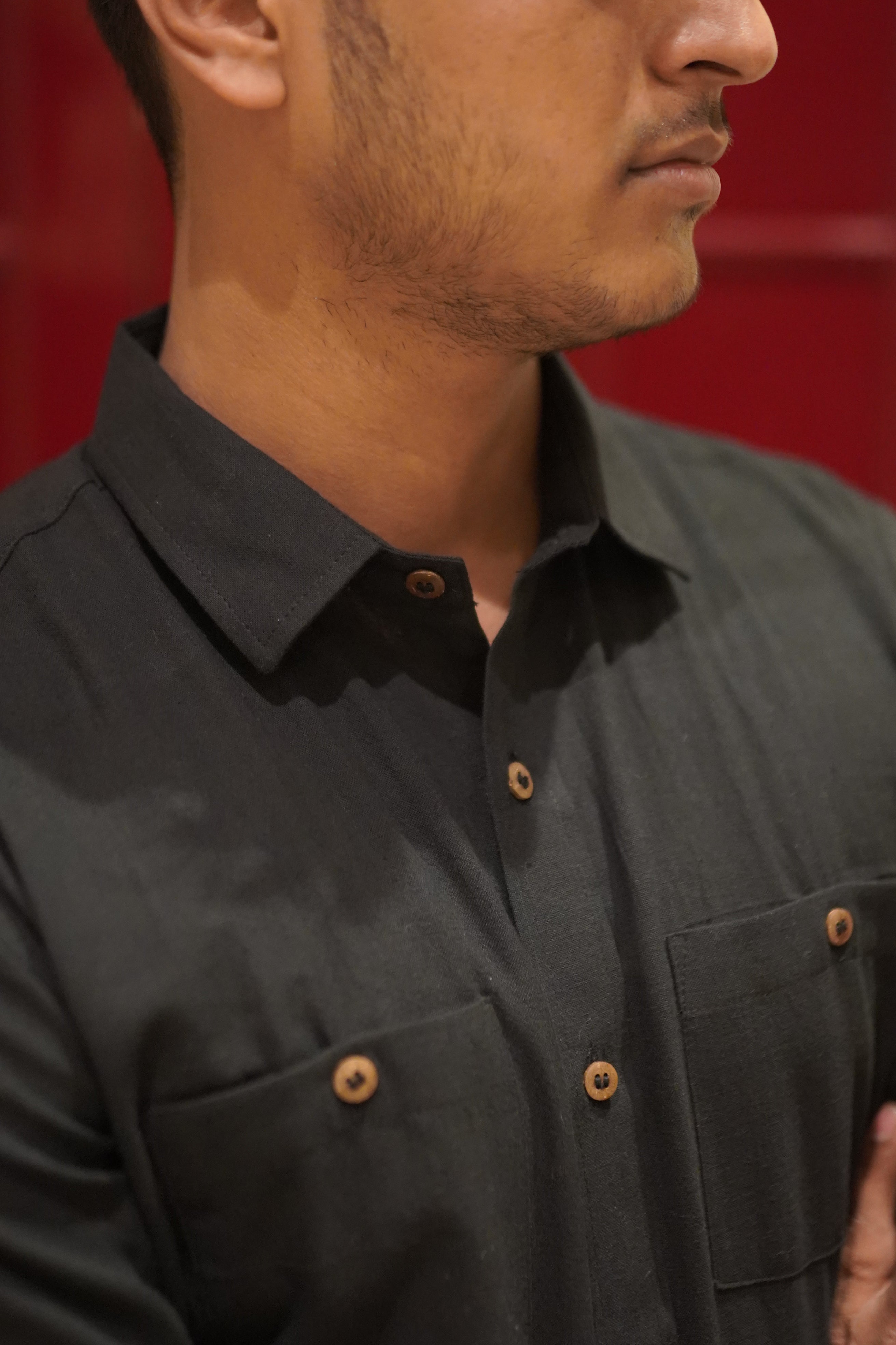 Khadi Half Sleeves Shirt for Men – Double Pocket - Black