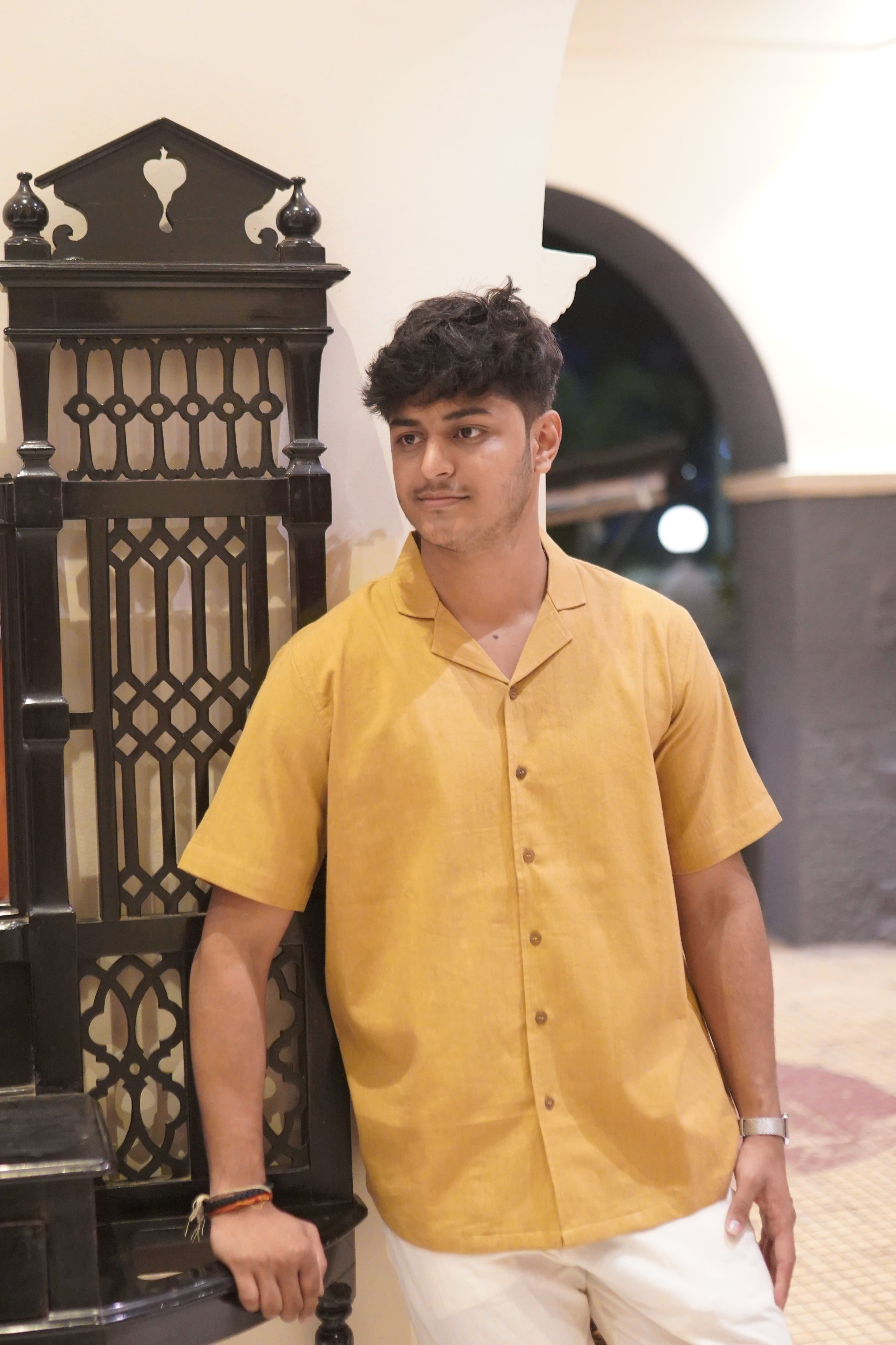Khadi Half Sleeves Shirt for Men – Cuban Collar - Mustard