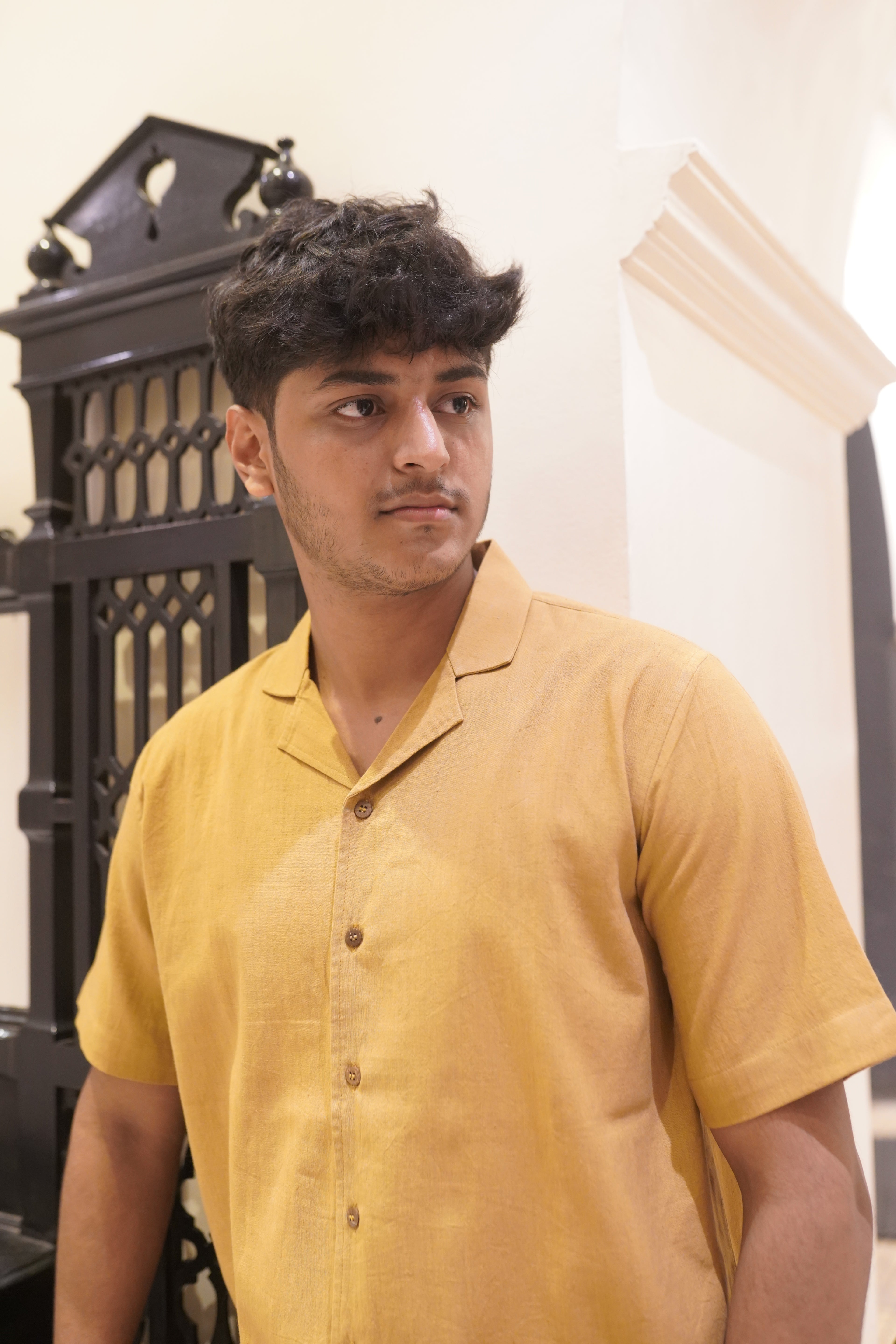 Khadi Half Sleeves Shirt for Men – Cuban Collar - Mustard