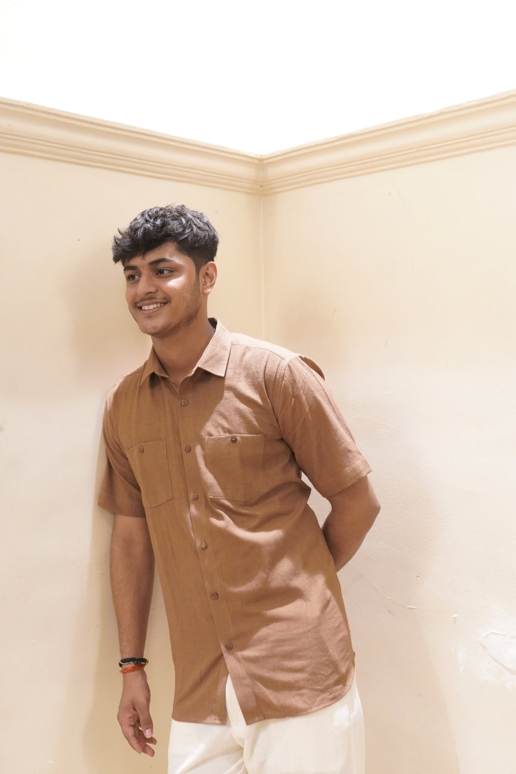 Khadi Half Sleeves Shirt for Men – Double Pocket - Brown