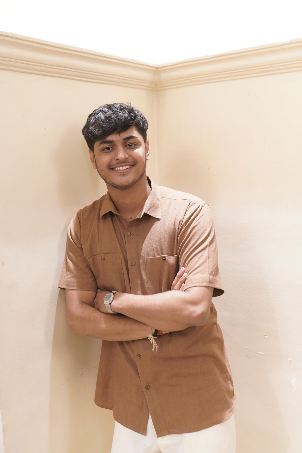 Khadi Half Sleeves Shirt for Men – Double Pocket - Brown