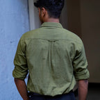 Classic Collar – Full Sleeve – Single Pocket – Handspun Khadi – Olive Green