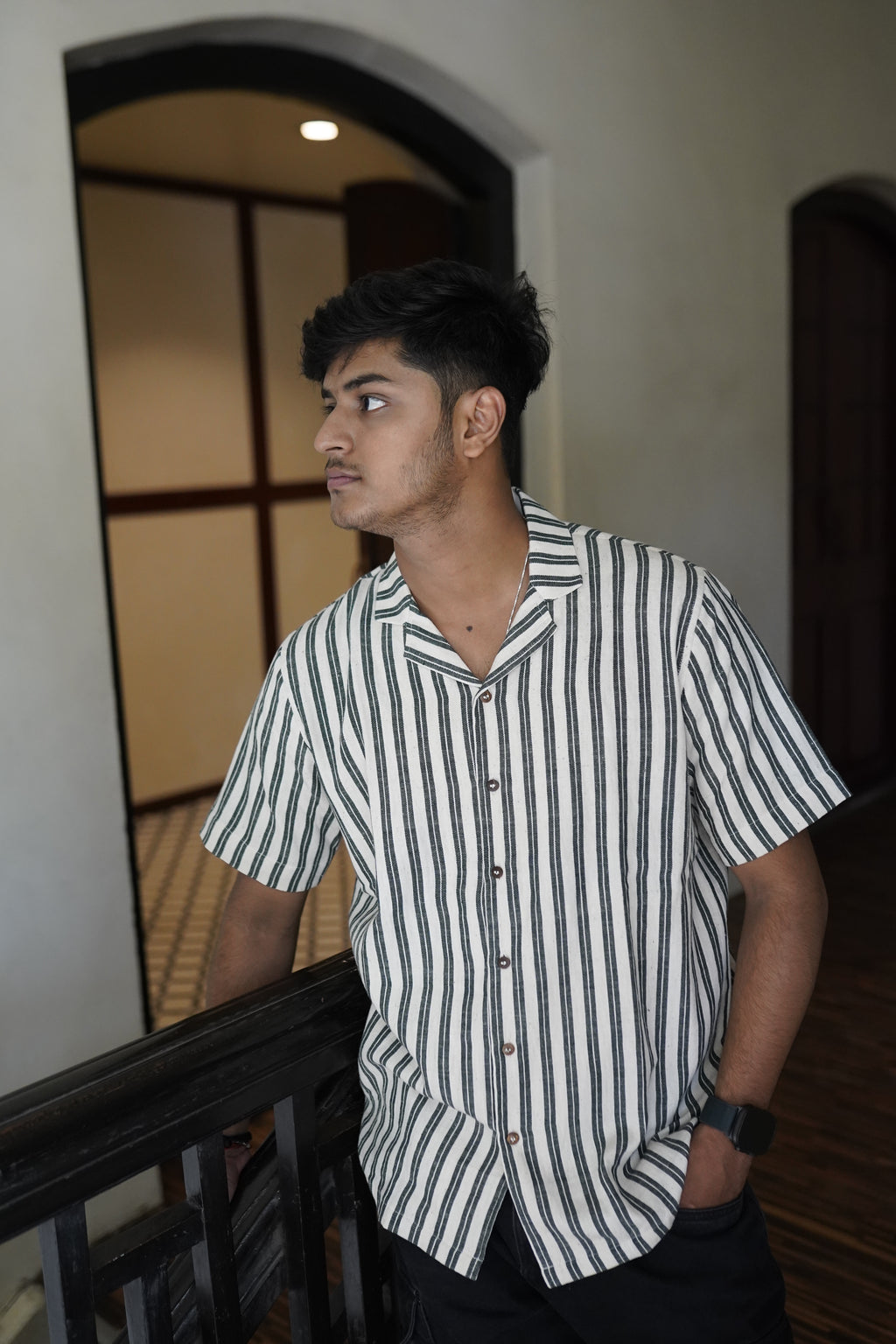 Pure Kala Cotton shirt green stripes