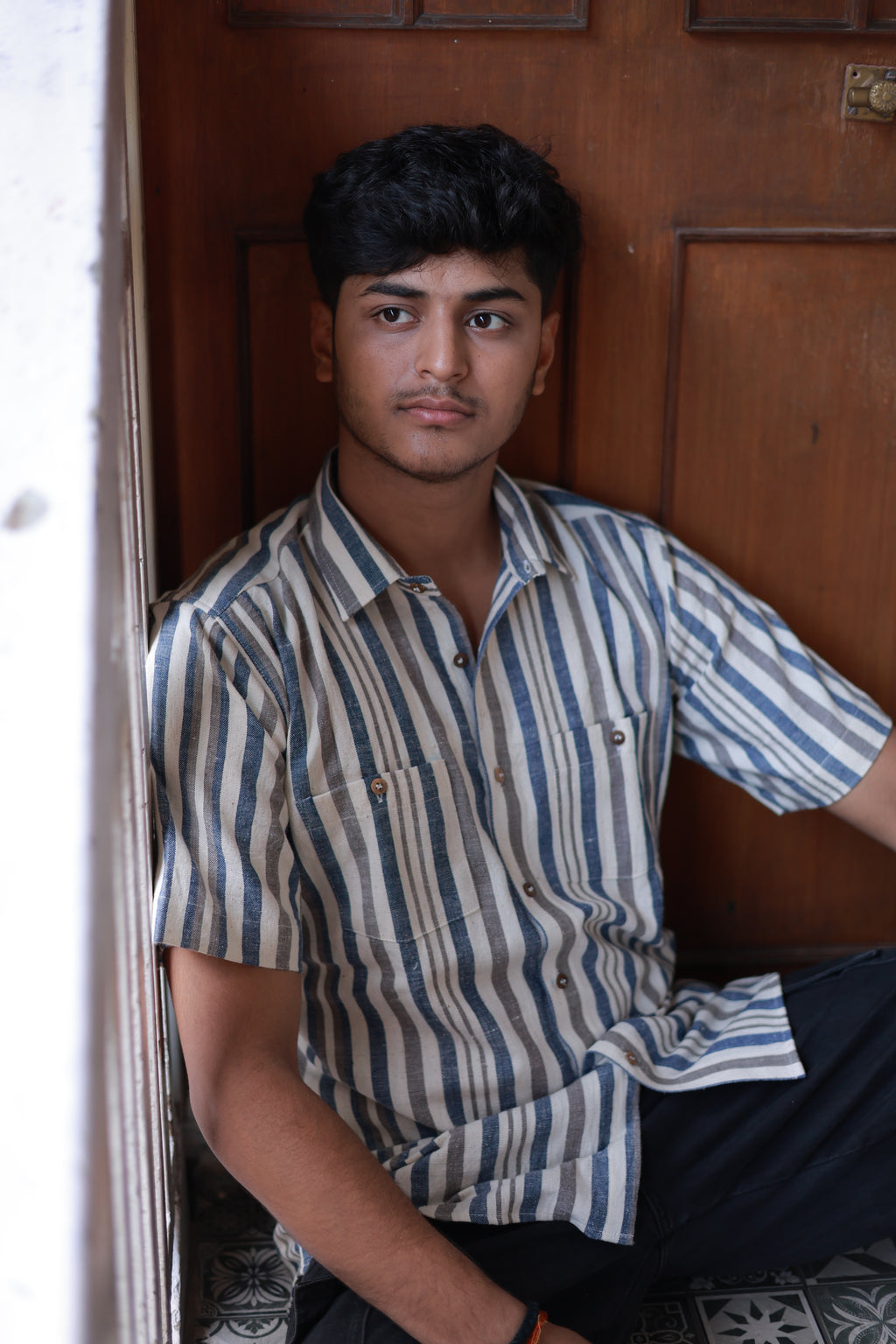 Kala Cotton Shirt for Men –  Double Pocket, Half Sleeves – Multi-Colour Stripes