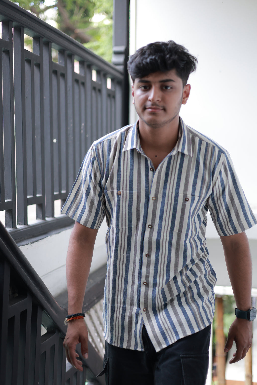 Kala Cotton Shirt for Men –  Double Pocket, Half Sleeves – Multi-Colour Stripes