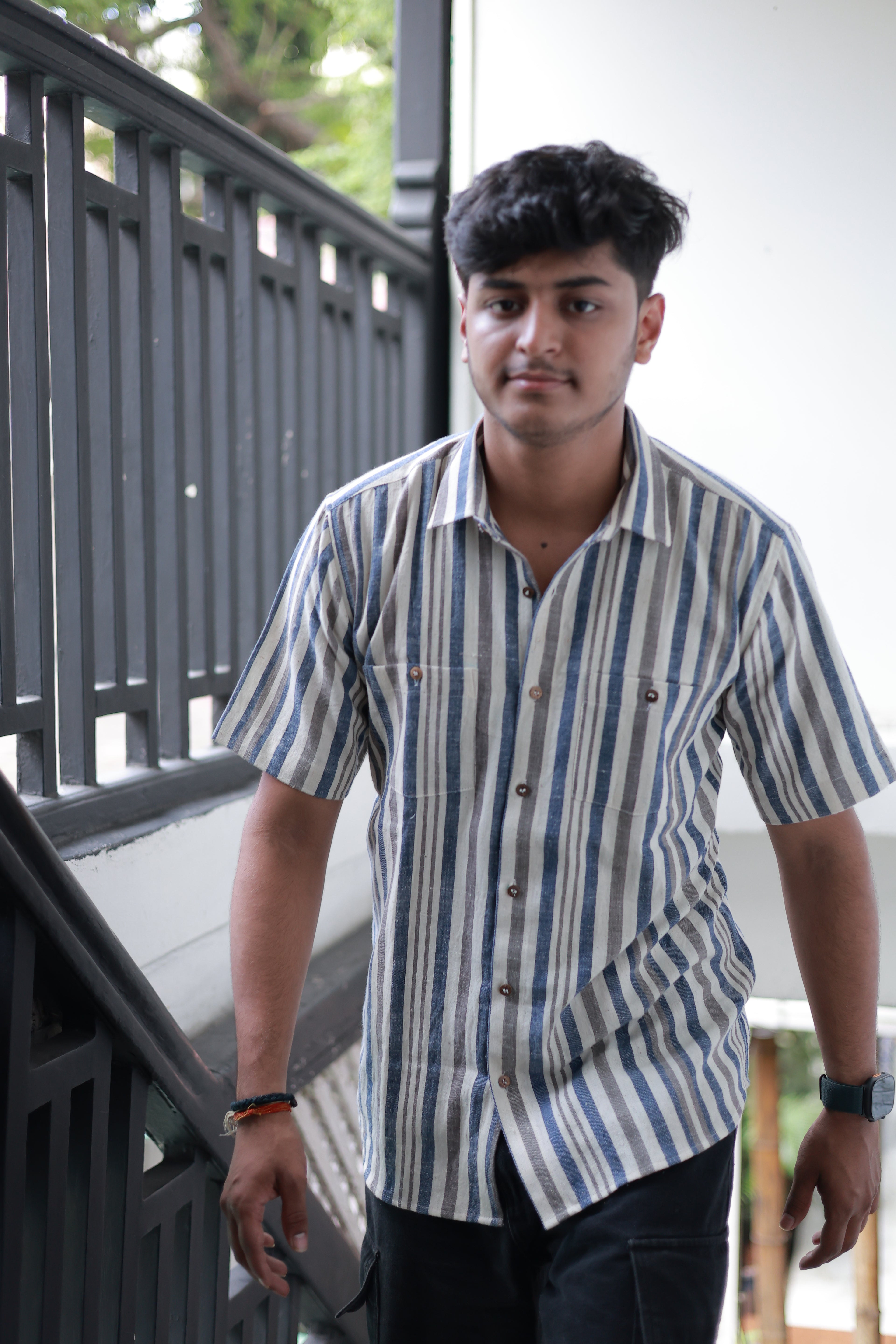 Kala Cotton Shirt for Men –  Double Pocket, Half Sleeves – Multi-Colour Stripes