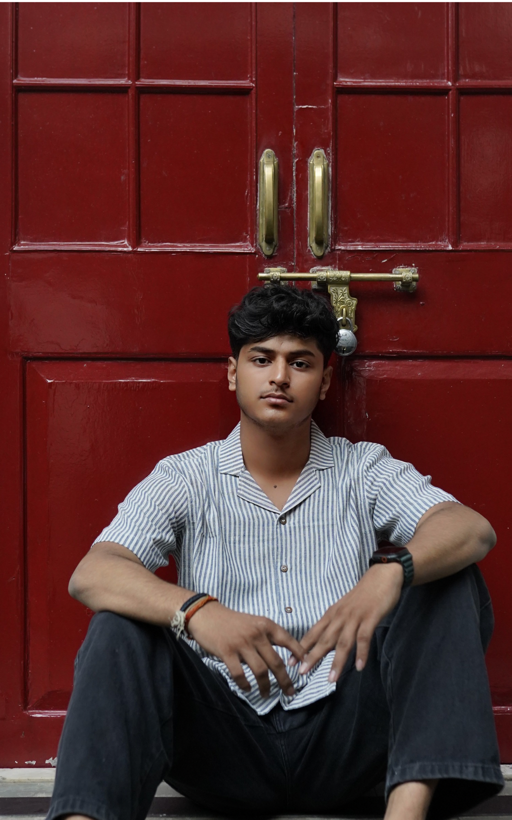 Kala Cotton Shirt for Men – Cuban Collar, Half Sleeves – Blue & White Stripes